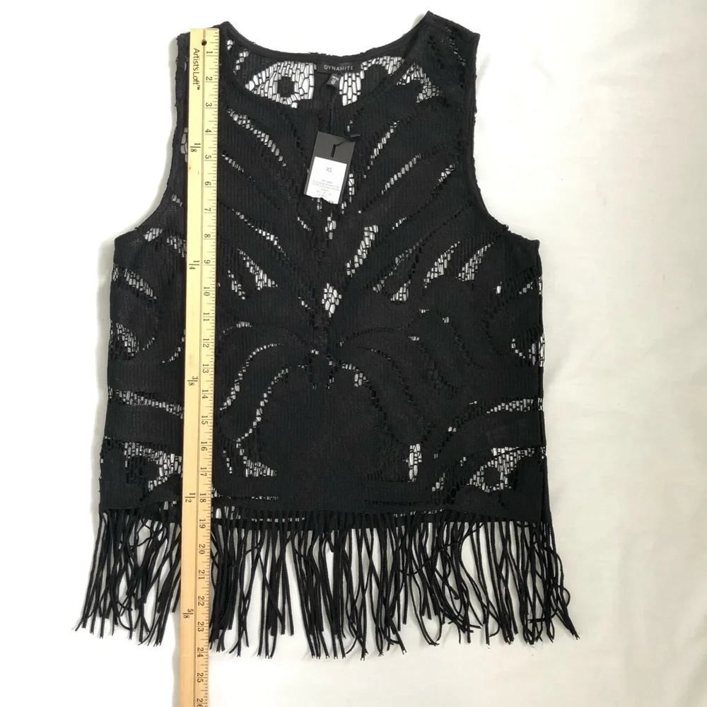 Dynamite woman’s festival black lace fringe crop top brand new with tag size XS - Picture 9 of 12
